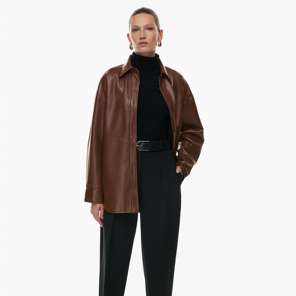Aritzia Brown Leather Overshirt Jacket